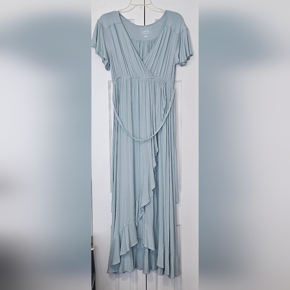 Isabel Maternity Flutter Sleeve Blue Dress